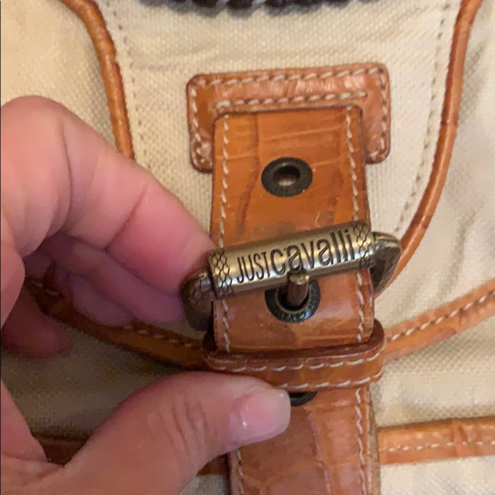 Just Cavalli leather canvas hand bag tan brown - Picture 4 of 8